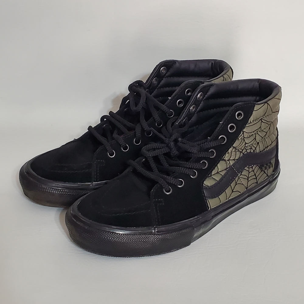 Vans Ben Kadow Black Suede Green Spiderweb Skateboard Shoes Hi Top Men's Size 8